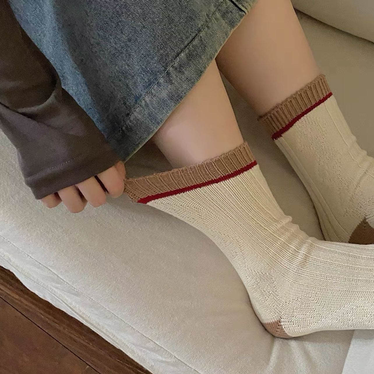 Tất Cổ Cao Hai Màu Basic