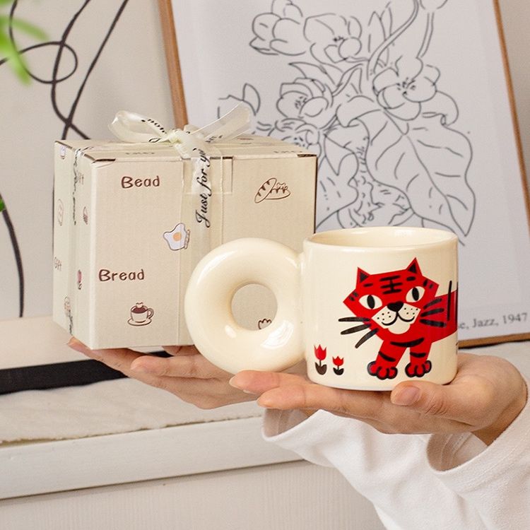 Cốc Mèo Cam Quai Tròn