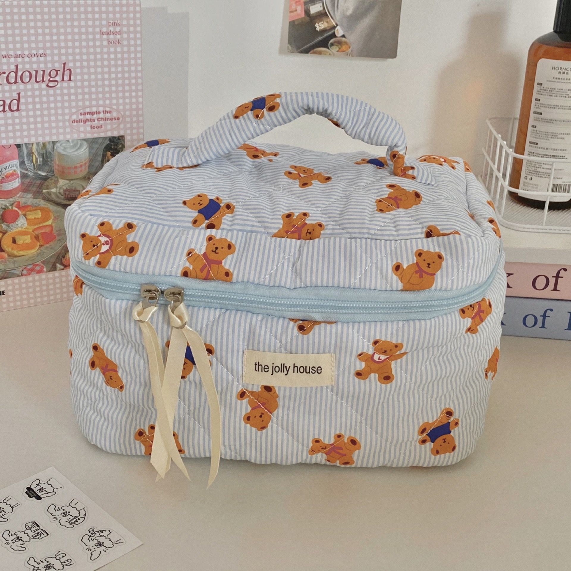 Túi Đựng Đa Năng Gấu Teddy Kẻ Sọc