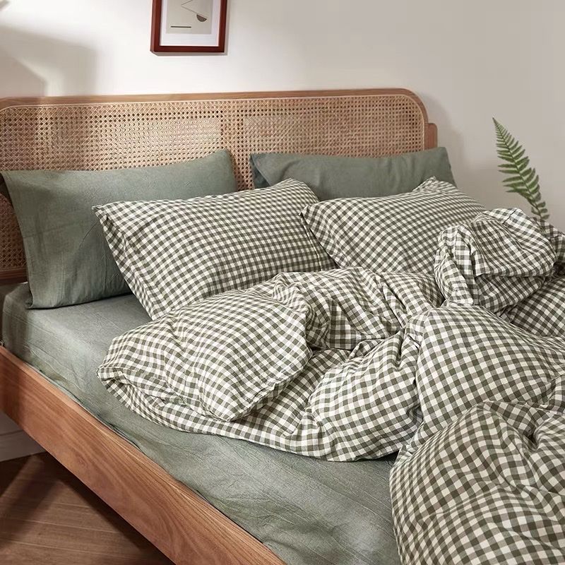 Set Chăn Ga Gối Caro Xanh Lá