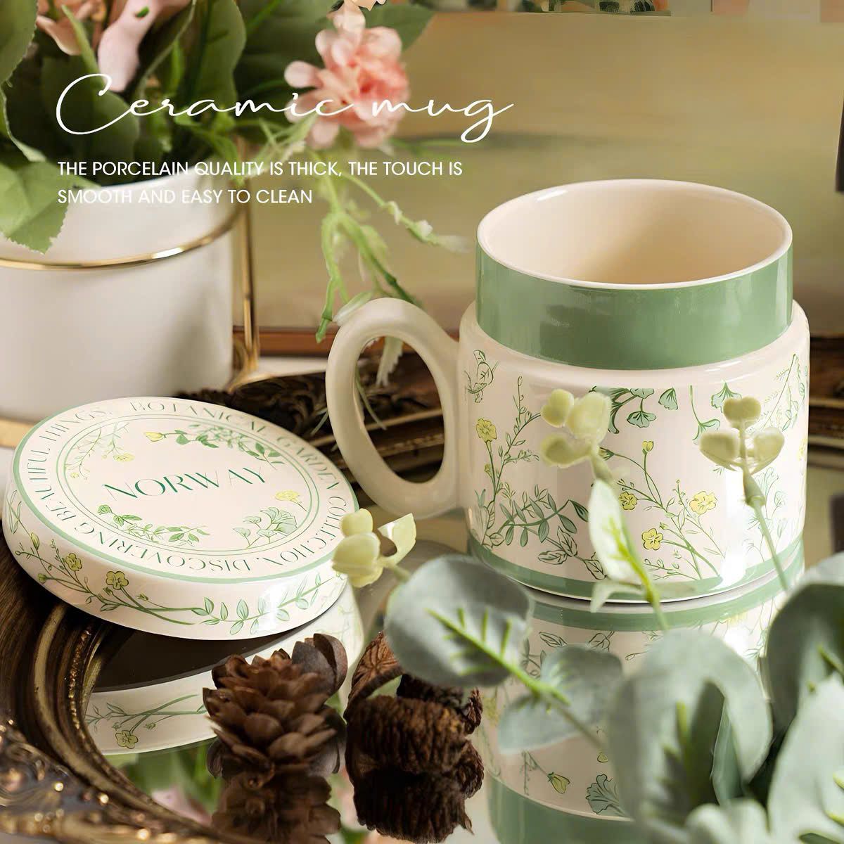 Cốc Gốm Vintage Có Nắp