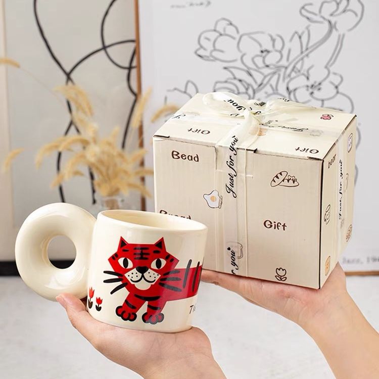 Cốc Mèo Cam Quai Tròn