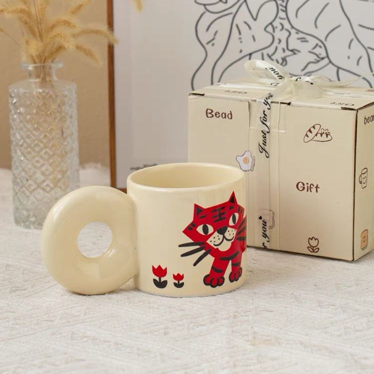 Cốc Mèo Cam Quai Tròn