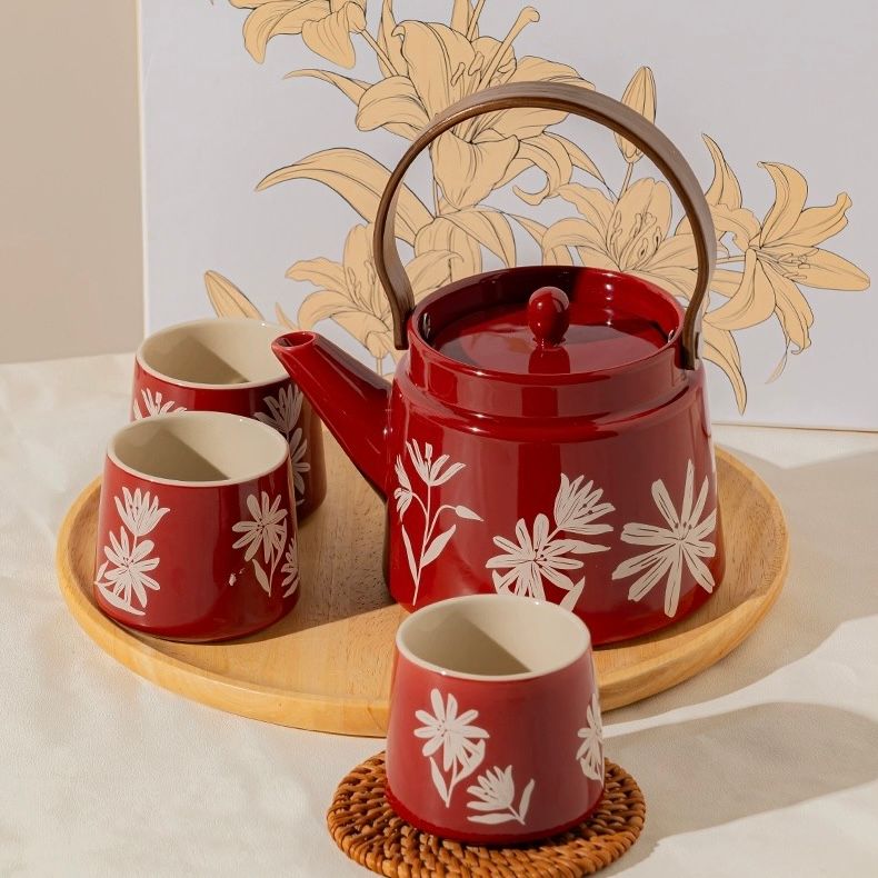 Bộ Ấm Hoa Cúc Đỏ