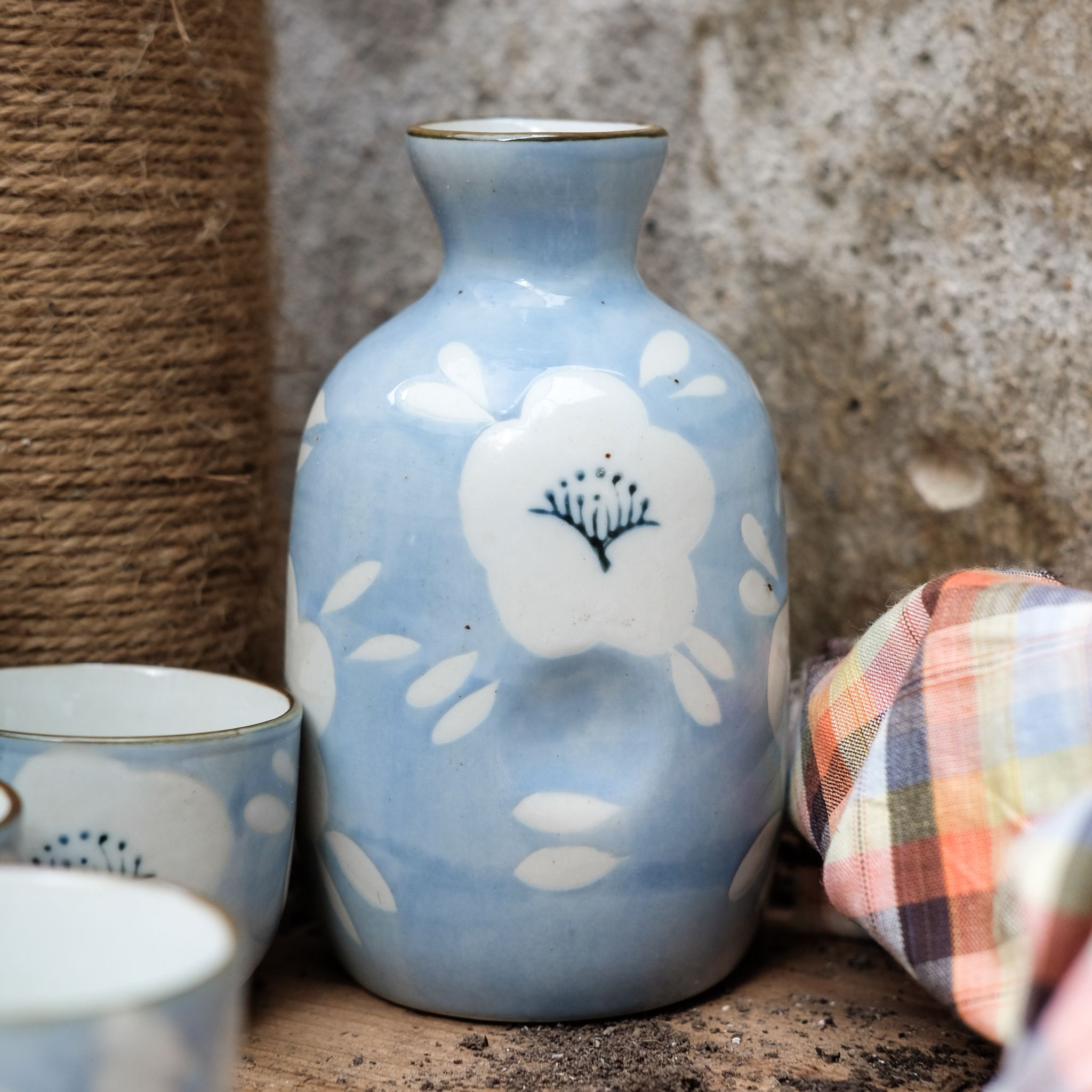 Bộ rót rượu hoa xanh