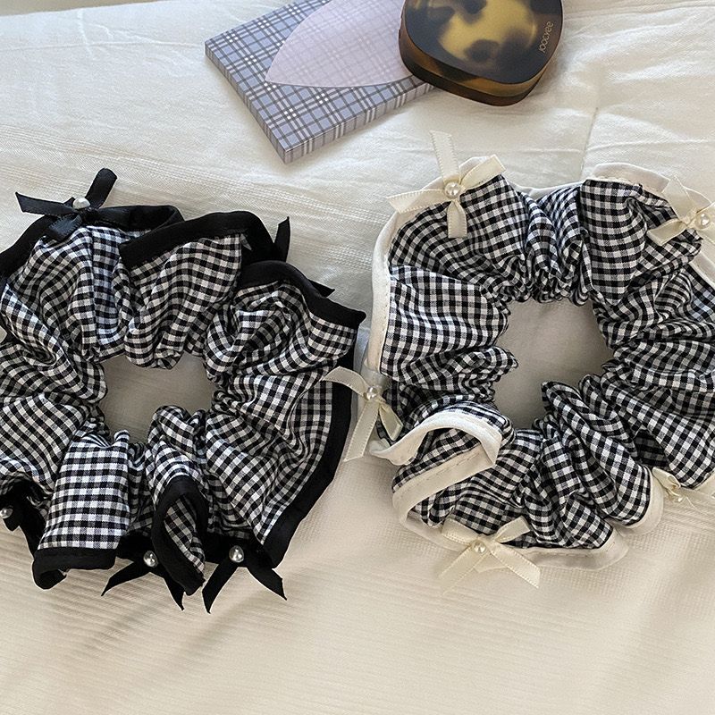 Scrunchies Ngọc Trai Nơ Kẻ