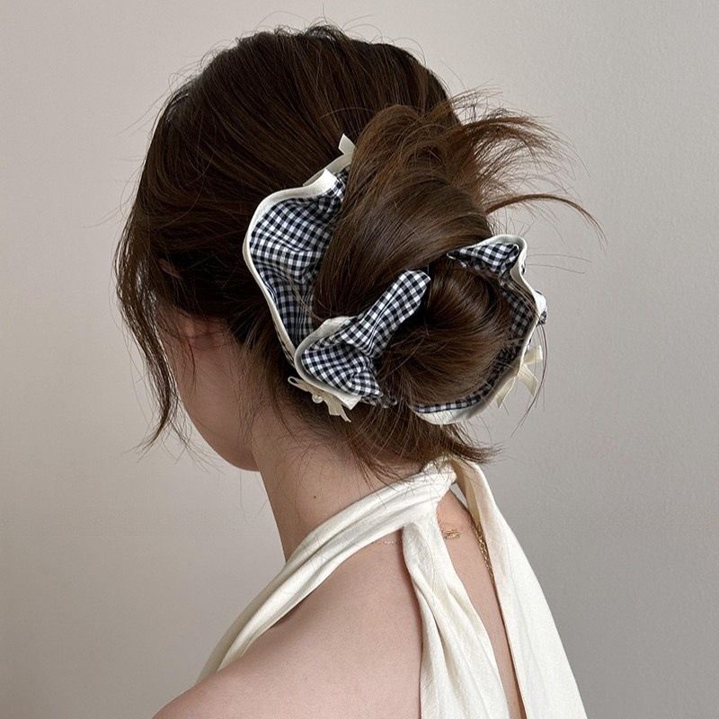 Scrunchies Ngọc Trai Nơ Kẻ