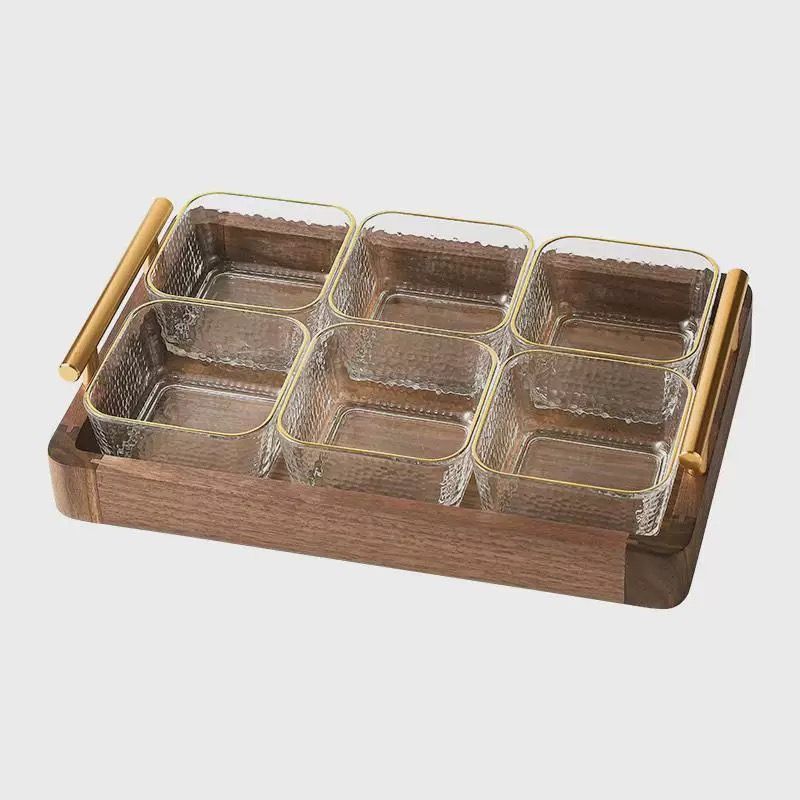 Khay Mứt 6 Hũ Thuỷ Tinh Viền Gold