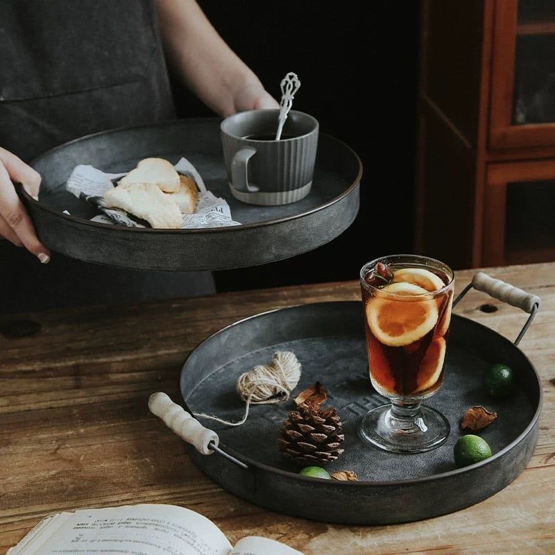 Khay Retro Tay Cầm Gỗ