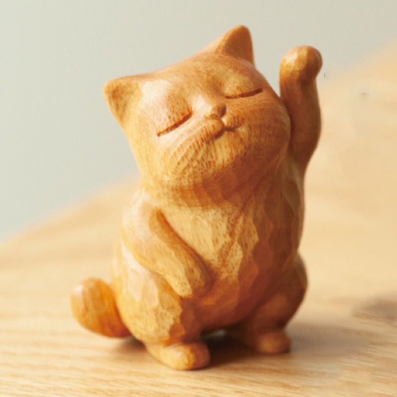 Mèo Khắc Gỗ May Mắn