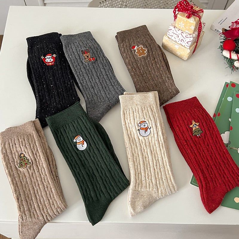 Tất Cotton Thêu Xmas