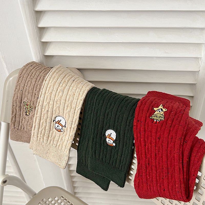 Tất Cotton Thêu Xmas
