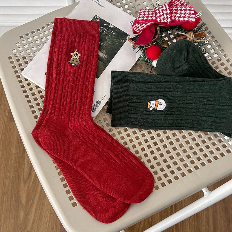 Tất Cotton Thêu Xmas