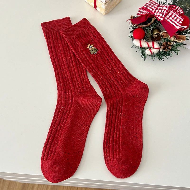 Tất Cotton Thêu Xmas
