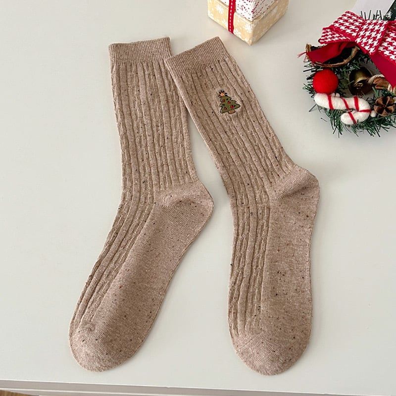 Tất Cotton Thêu Xmas