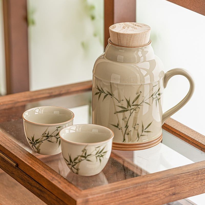 Bộ Ấm Trà Xanh Ngọc Lục Bảo Vẽ Tay