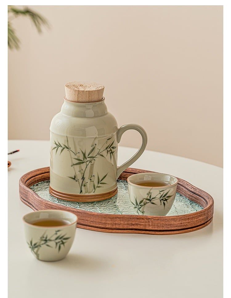 Bộ Ấm Trà Xanh Ngọc Lục Bảo Vẽ Tay