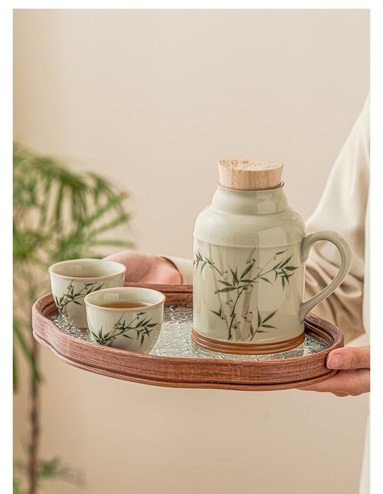 Bộ Ấm Trà Xanh Ngọc Lục Bảo Vẽ Tay