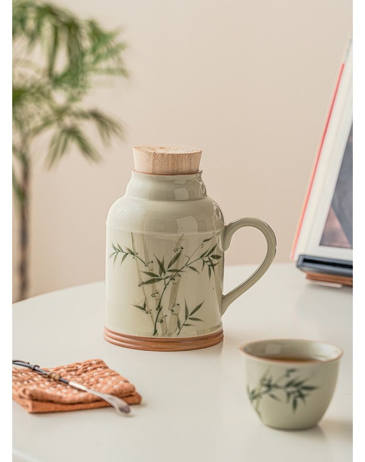 Bộ Ấm Trà Xanh Ngọc Lục Bảo Vẽ Tay