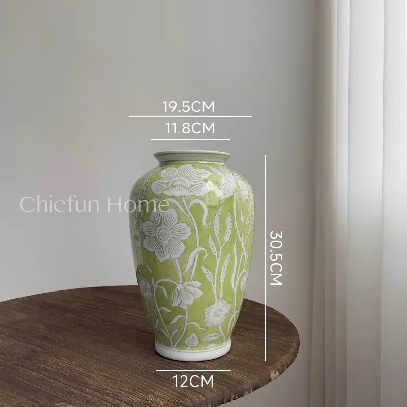 Bình Hoa Thủ Công Cổ Điển Xanh Cốm