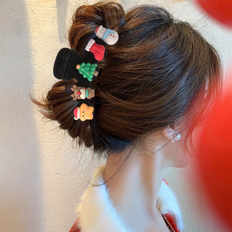 Kẹp Tóc Nhung Gắn Nhung Gắn Charm Xmas