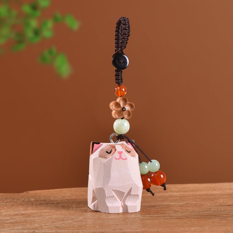 Móc Khoá Mèo Gỗ Hoa Đào