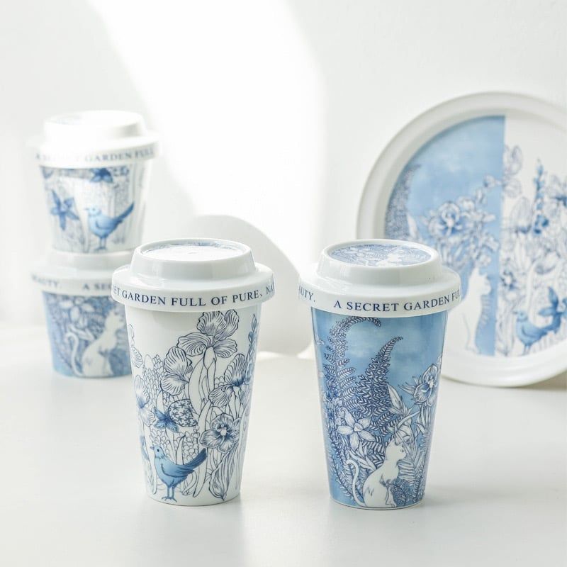 Cốc Cafe Kèm Nắp Chim Và Mèo Xanh