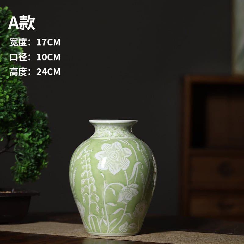Bình Hoa Thủ Công Cổ Điển Xanh Cốm