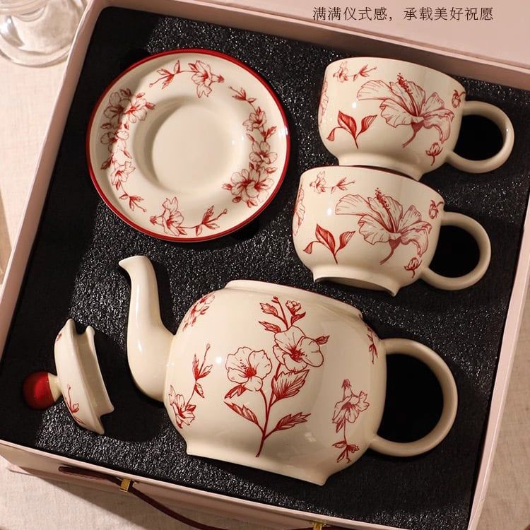 Bộ Ấm Hoa Đào Đỏ