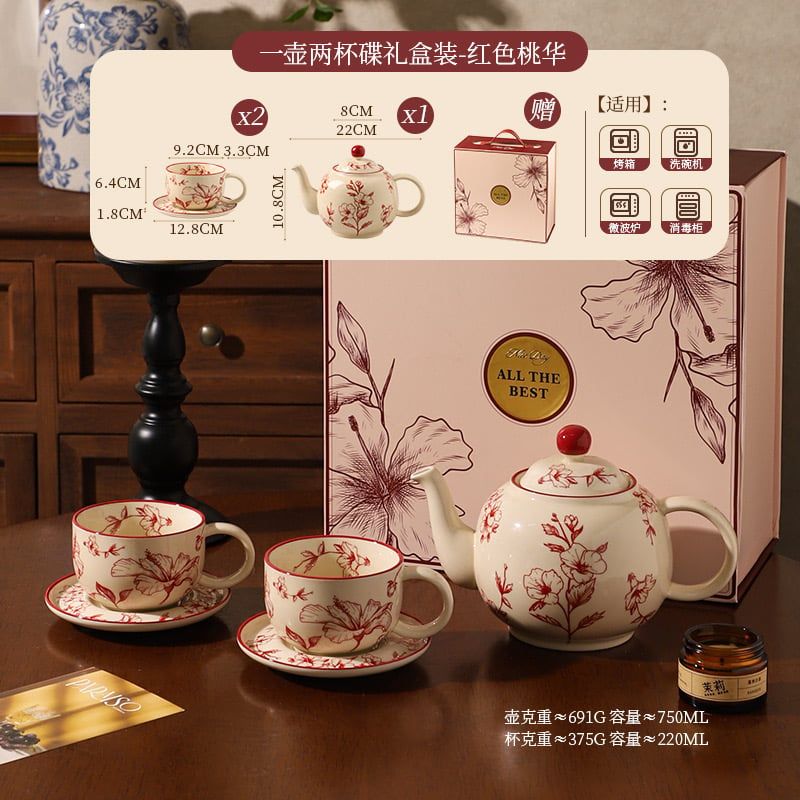 Bộ Ấm Hoa Đào Đỏ