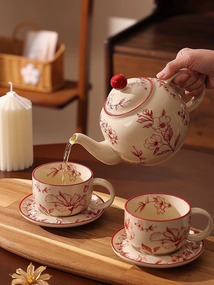 Bộ Ấm Hoa Đào Đỏ