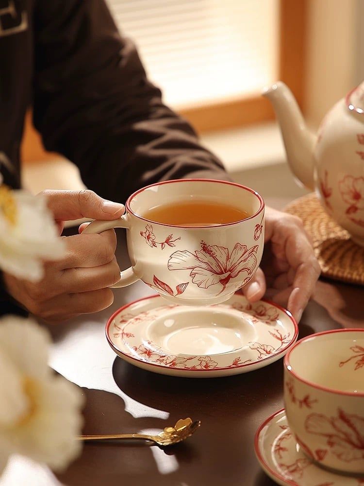Bộ Ấm Hoa Đào Đỏ