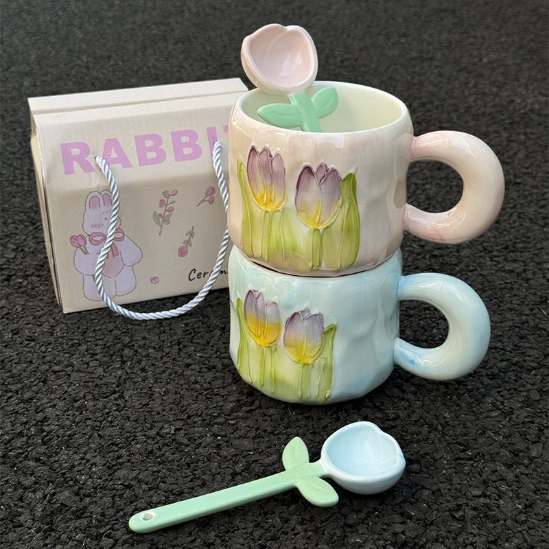 Bộ Cốc Thìa Gốm Tulip