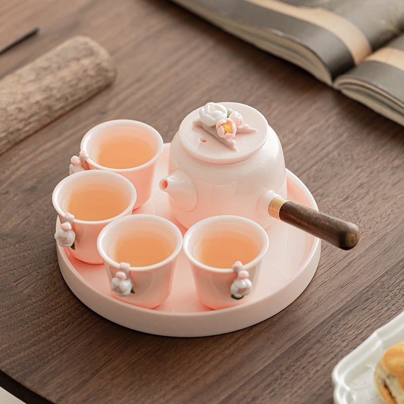 Bộ Ấm Trà Hoa Chạm Nổi