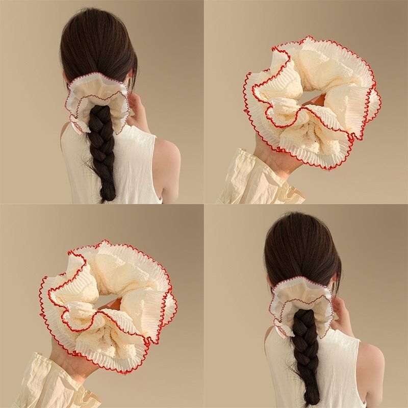 Dây Buộc Tóc Fluffy Viền Xanh Đỏ