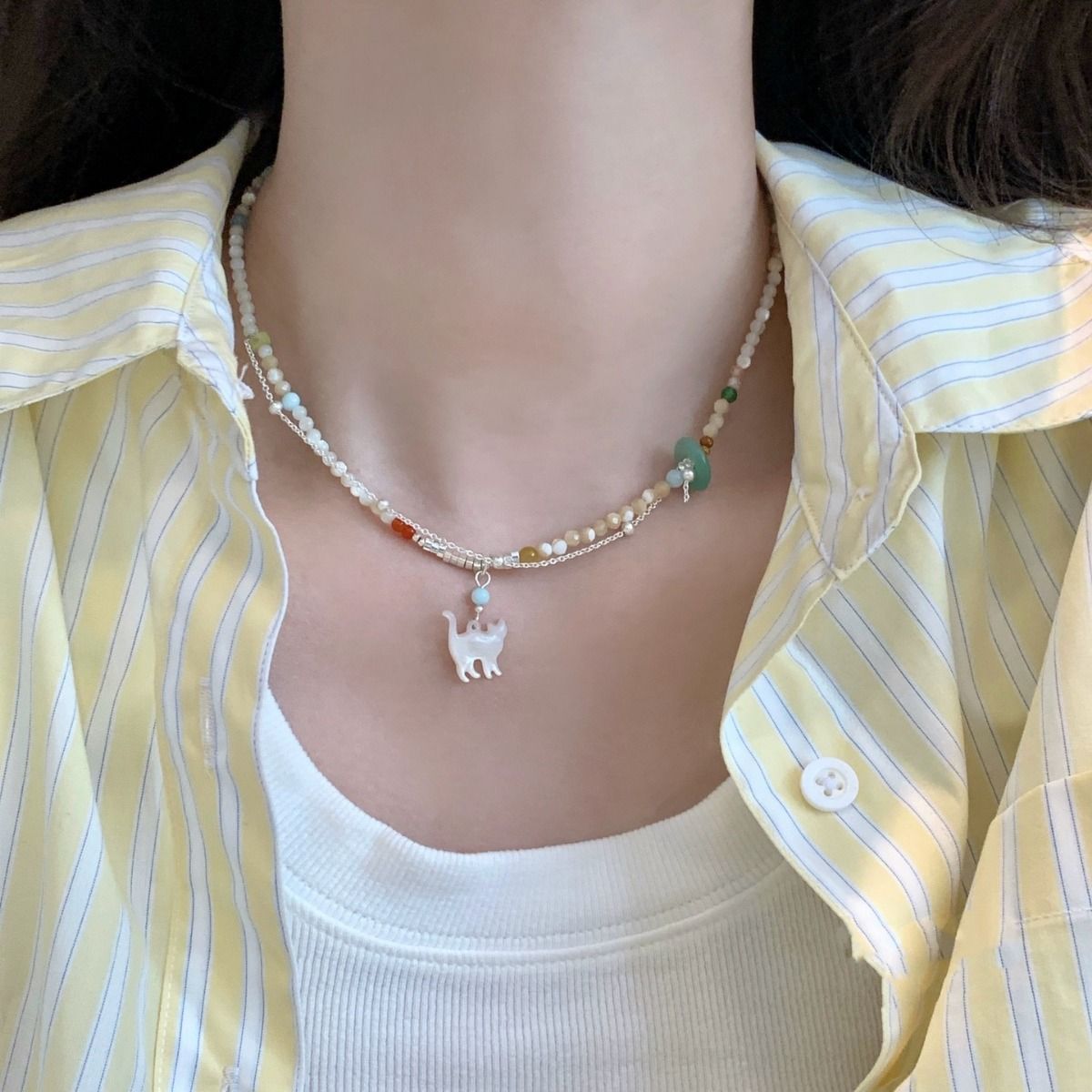 Vòng Cổ Chuỗi Ngọc Mèo Xinh