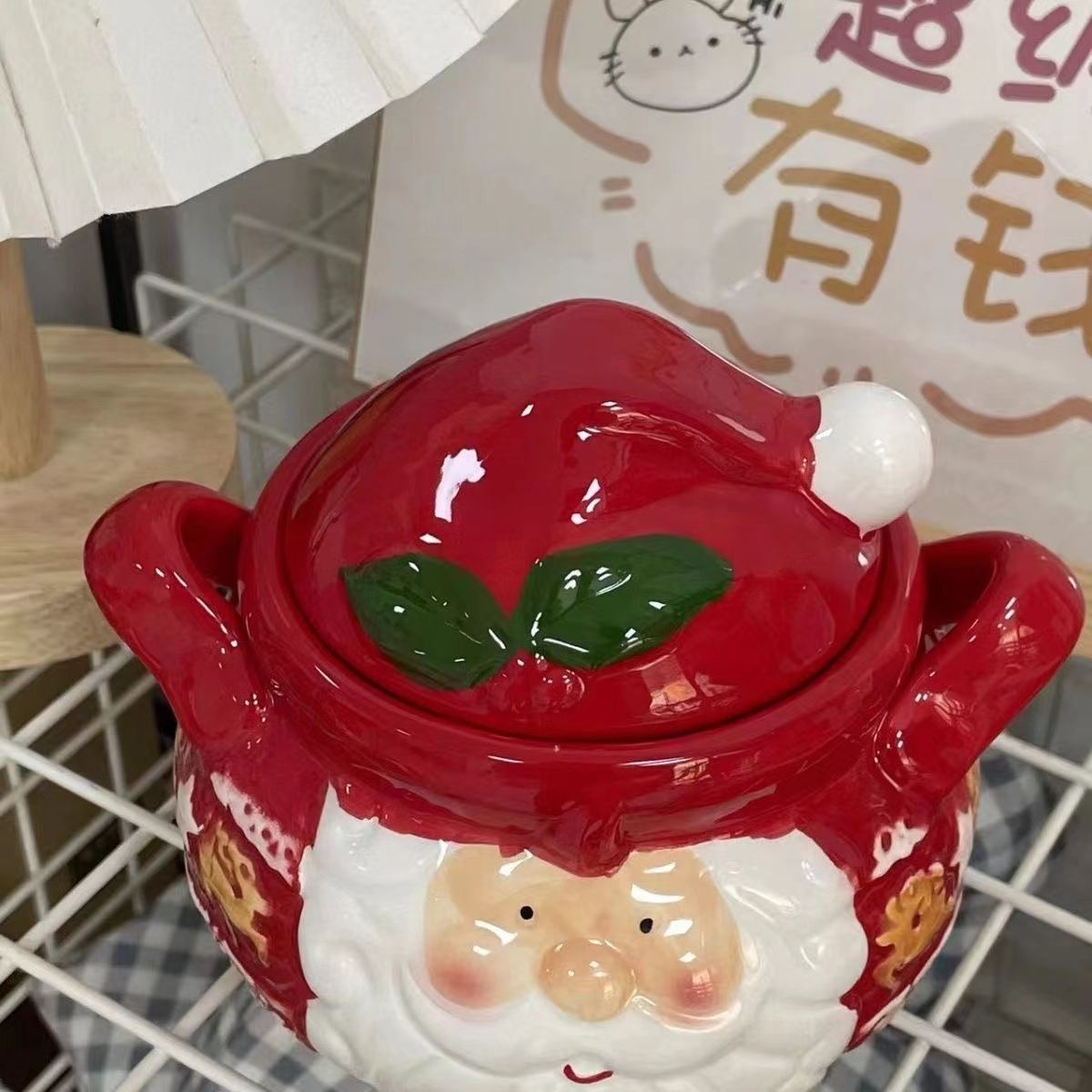 Santa Gốm Đội Mũ Nơ Xanh