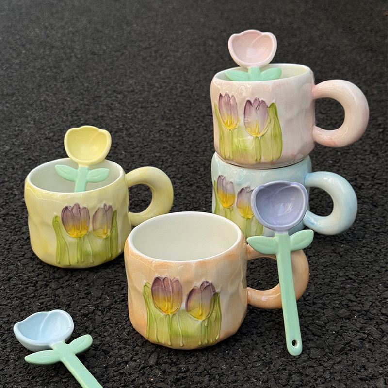 Bộ Cốc Thìa Gốm Tulip
