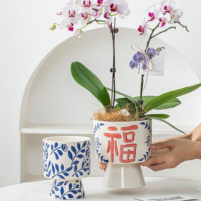 Chậu Gốm Sứ Hoa Xanh