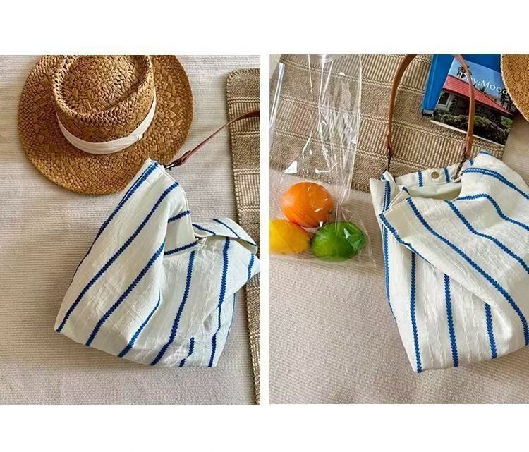 Túi Tote Sọc Xanh Tối Giản