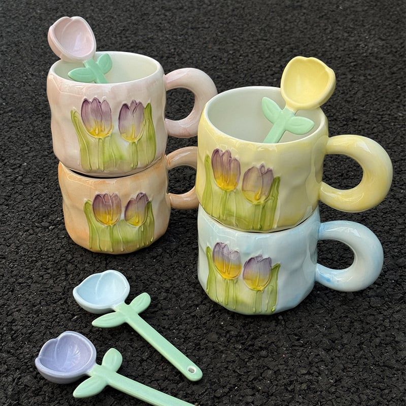 Bộ Cốc Thìa Gốm Tulip