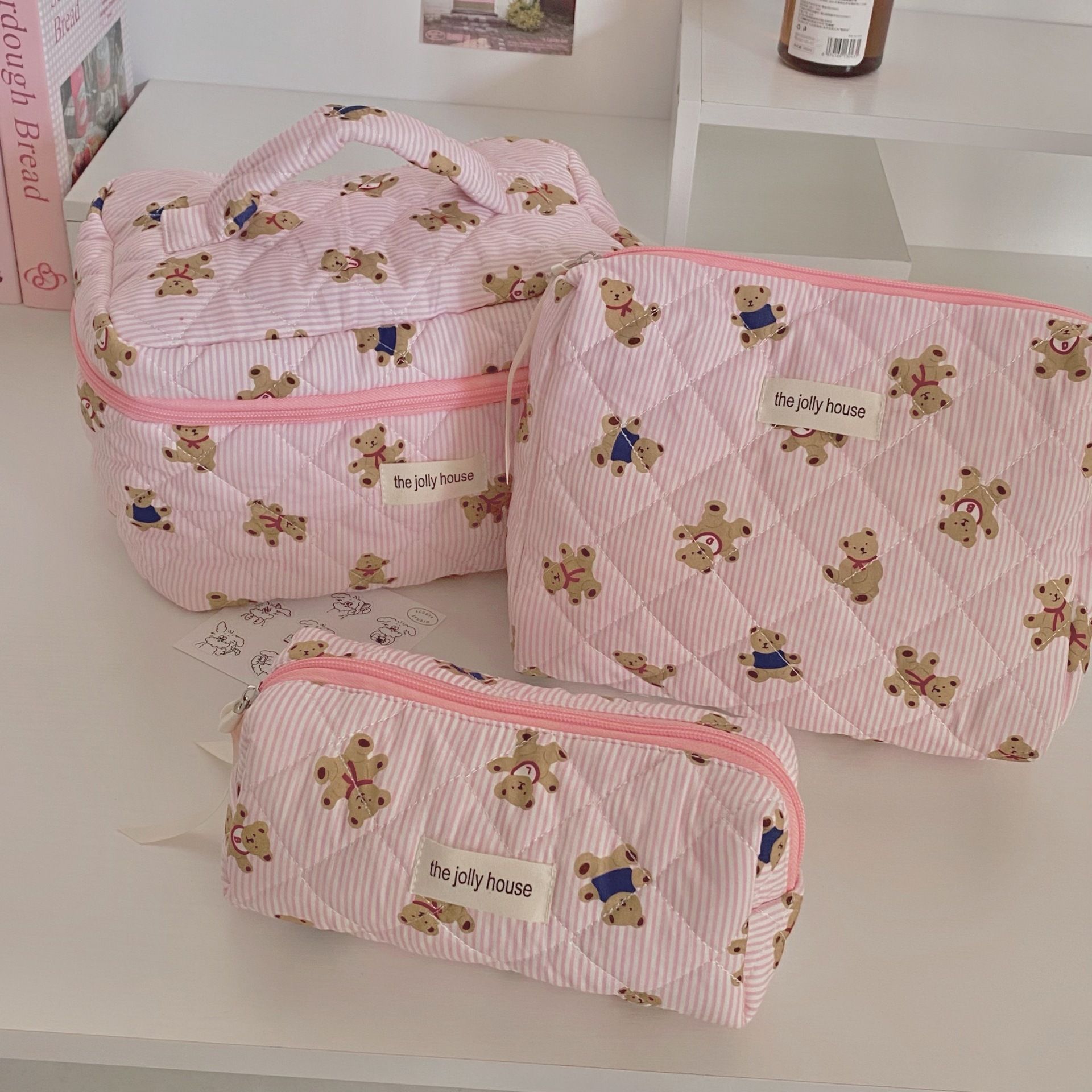 Túi Đựng Đa Năng Gấu Teddy Kẻ Sọc