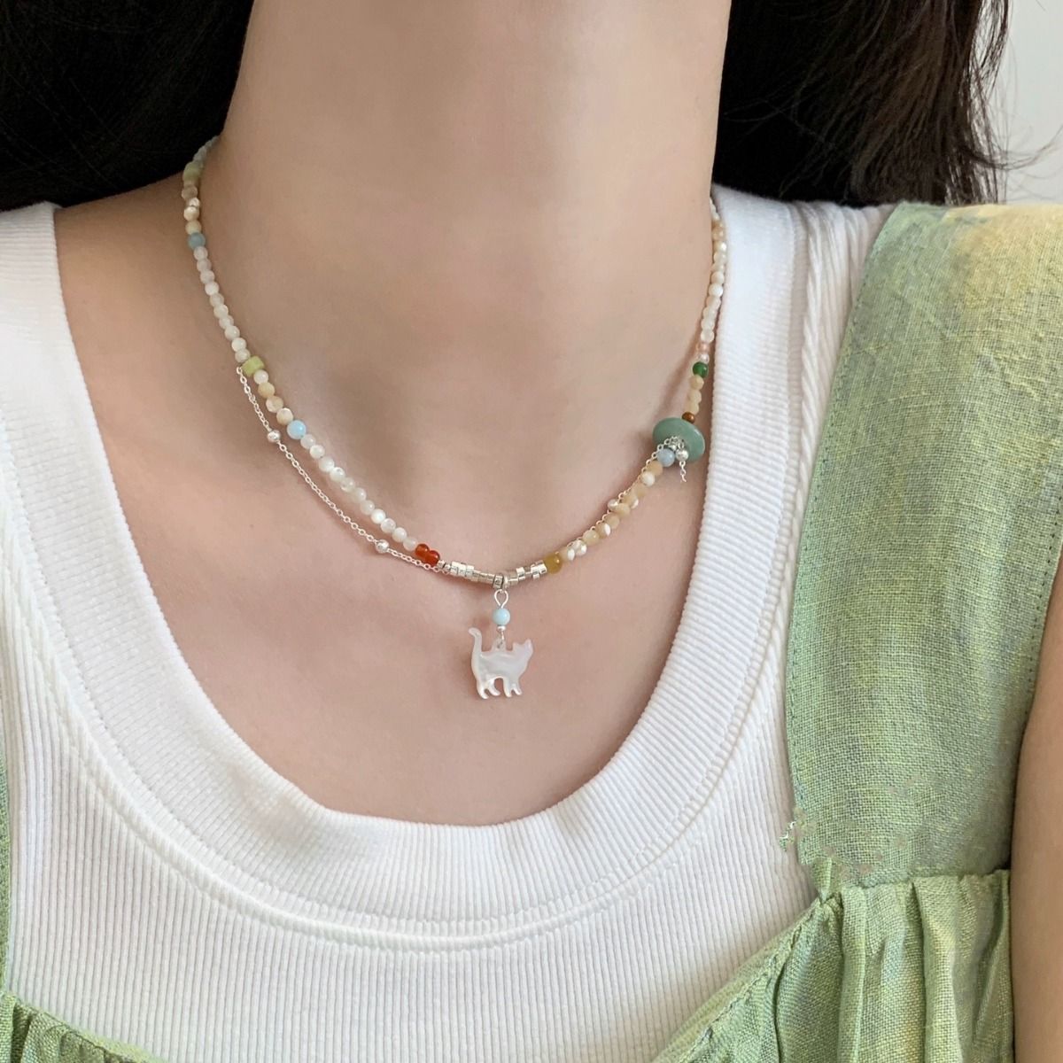 Vòng Cổ Chuỗi Ngọc Mèo Xinh