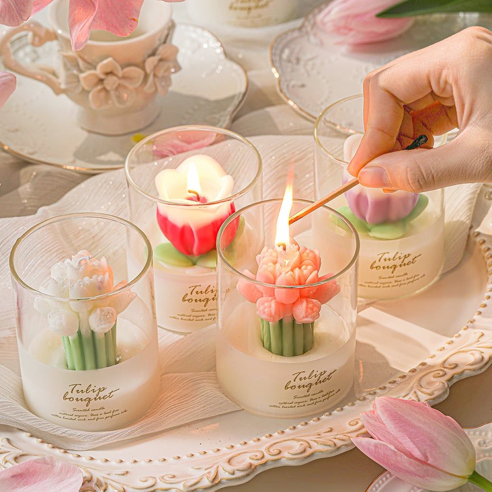 Cốc Nến Thủy Tinh Bó Tulip