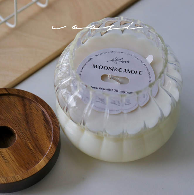 Nến Thơm Woosi Thủy Tinh Nắp Gỗ
