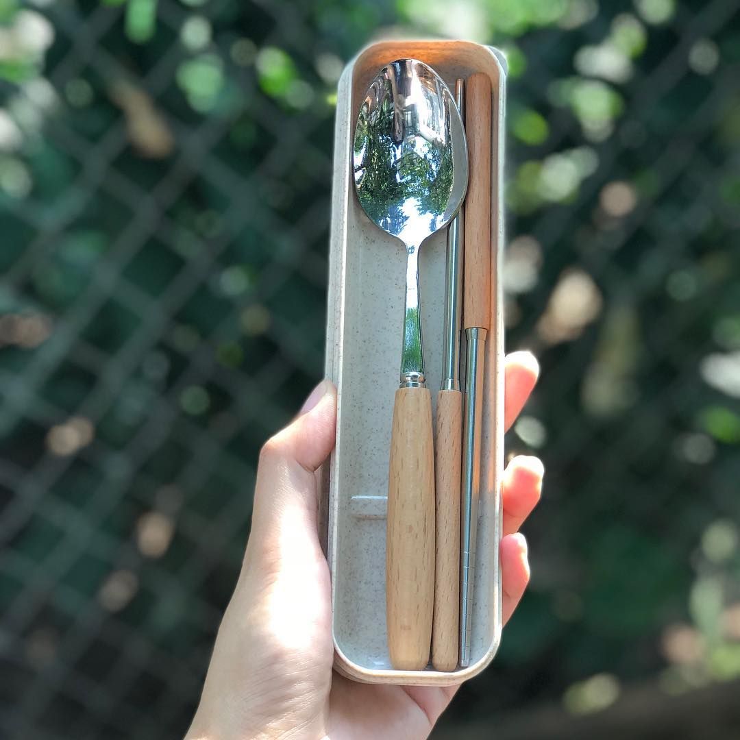 Set thìa đũa inox cán gỗ (kèm hộp)