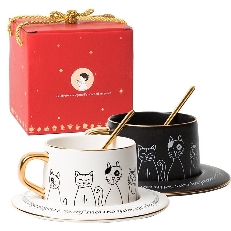 Set 2 Tách Mèo (Đen, Trắng)