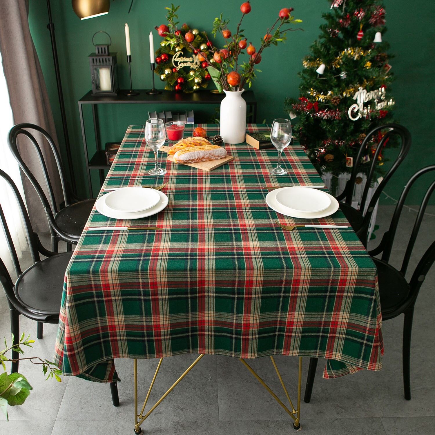 Khăn Trải Bàn Xmas Xanh Kẻ