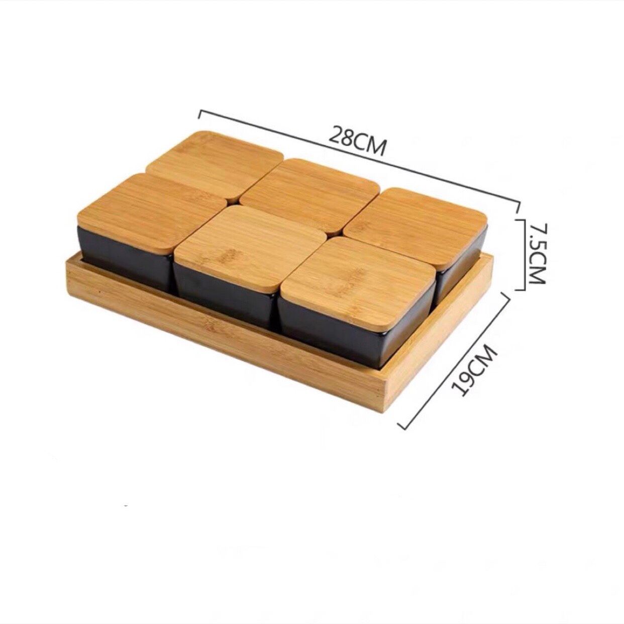 Khay Mứt Gốm Nắp Tre 6 Ngăn