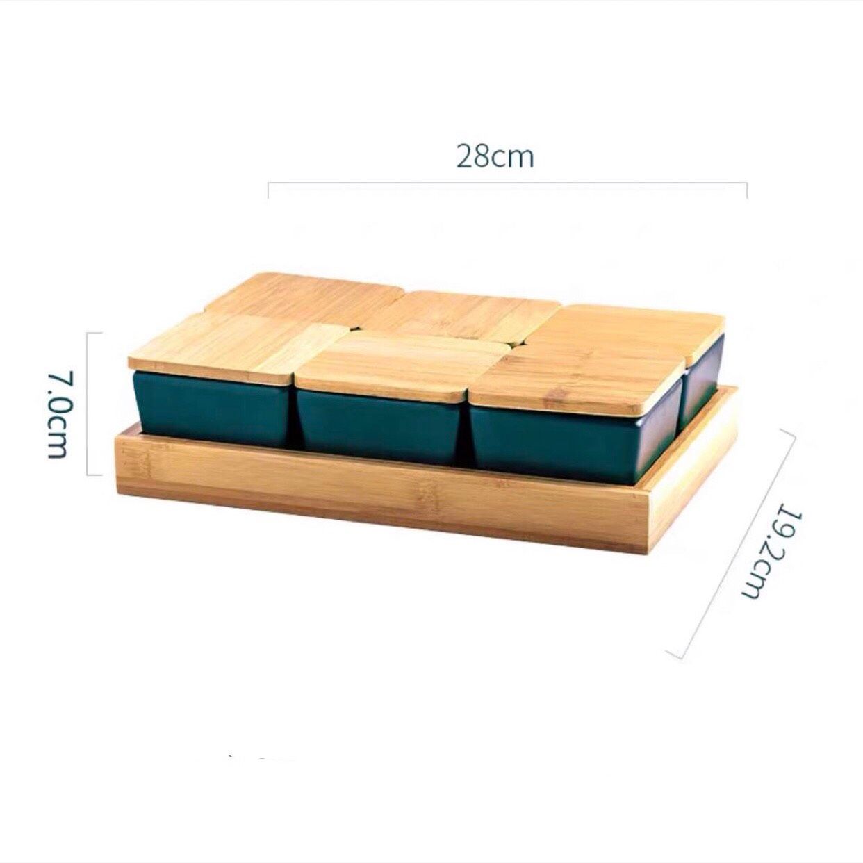 Khay Mứt Gốm Nắp Tre 6 Ngăn